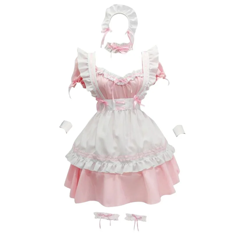 Japanese Style Women's Pink Maid Costume Cute Lolita Maid Costumes Girls Role Playing Dresswith Apron Outfit