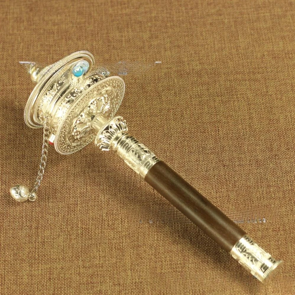 30cm Long Handle Prayer Wheel/hand Cranked Prayer Wheel Tibetan Style Six Character Mantra Prayer Wheel