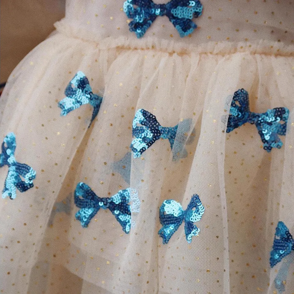 Bow Sequined Mesh Dress Girl Baby Sleeveless Costume Skirt Party Dresses for Kids Newborns Baby Skirts Flower Clothes Vestido