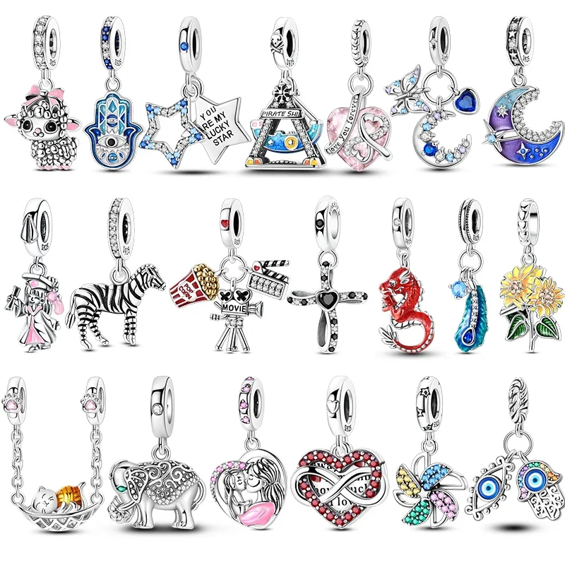 

925 Sterling Silver Plated Elephant Sunflower Devil Eyes Christmas Tree Snowflake Charms for Women DIY Jewelry Anniversary Gifts