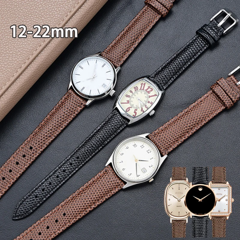 Universal Genuine Leather Watch Band 12/14/15/16/18/19/20/21/22mm Lizard Pattern Cowhide Strap for Feiyada for Seagull Bracelet