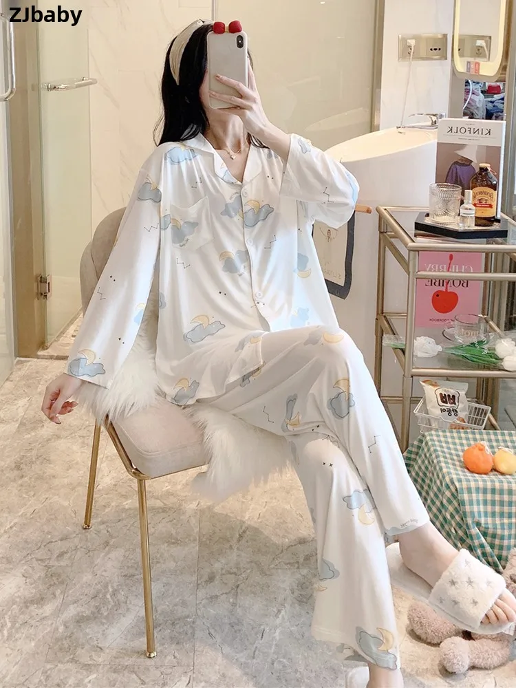 mod-夏用寝間着-妊婦用-胸パッド付き-産後授乳用-薄い取り外し可能なホーム服-長袖-幾何学模様