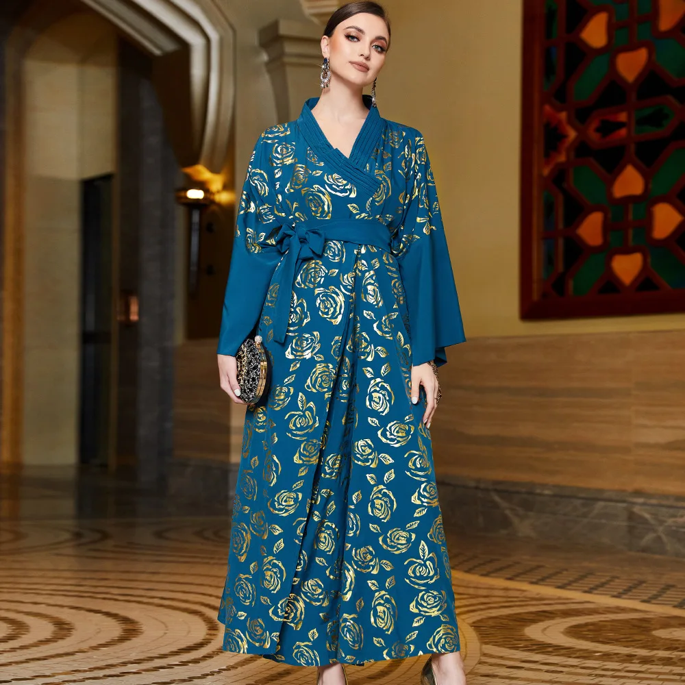 UNI Eid Ramadan musulman Abaya femmes fête Rose bronzant col montant prière maroc Abayas robes dubaï arabe robe robes