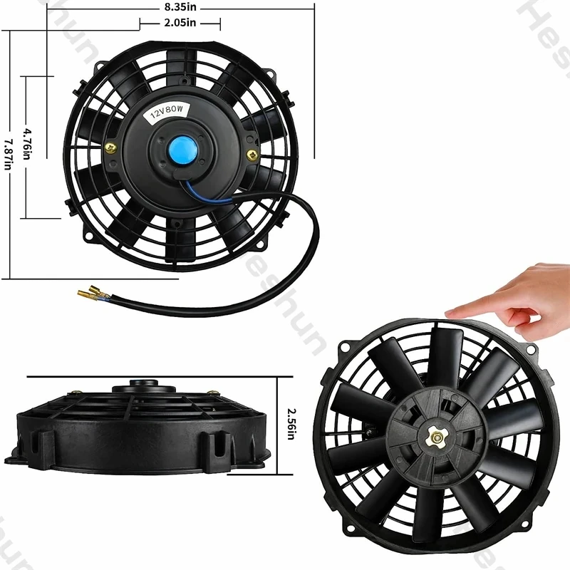 

79/10/12 Inch for choose High Performance 12V 24V 80W 800 CFM Radiator Cooling Fan Assembly Kit Universal Black with Mount Kit