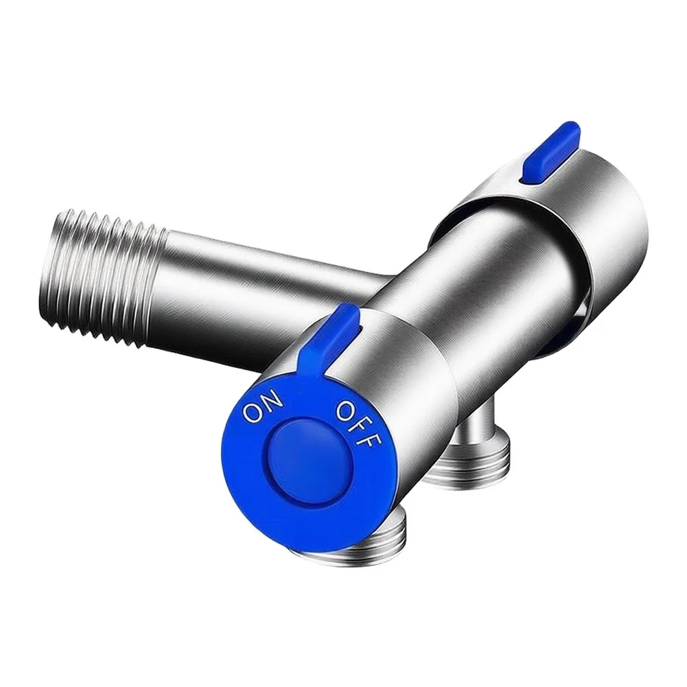 Blue 304 Stainless Angle Valve Washing Machine Splitter Independent Dual Switches For Washing Machine And Toilet