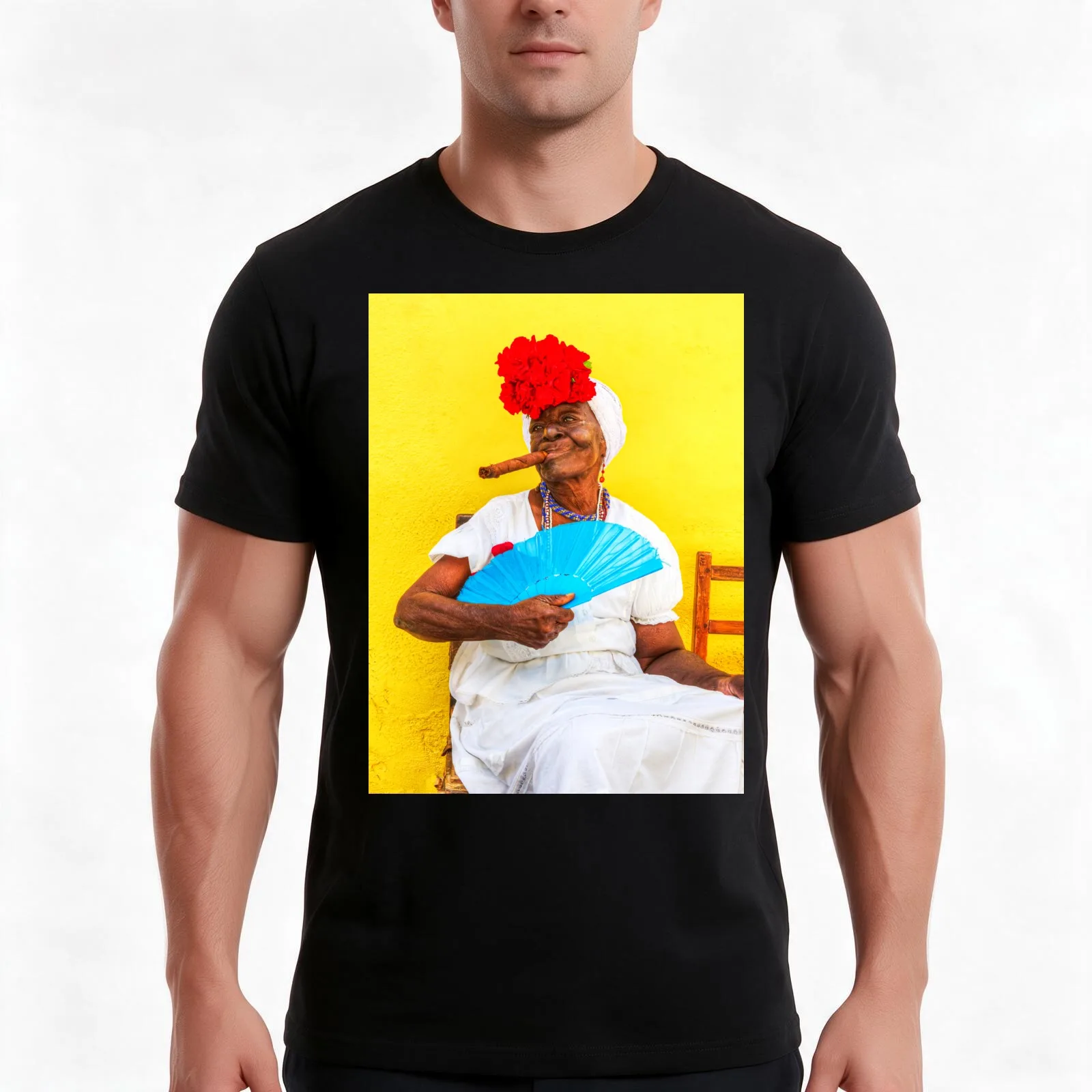 Cuban Woman In Havana With Cigar T-Shirt, Summer Casual Cotton Tee, Oversized Streetwear Tops, Vintage Graphic Print