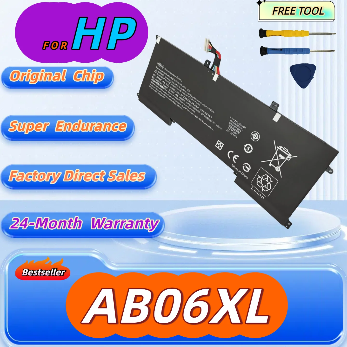 

AB06XL Battery For HP ENVY 13-AD019TU 13-AD020TU 13-AD106TU 13-AD108TU TPN-I128 HSTNN-DB8C 921408-2C1 Free Tool+24M Warranty