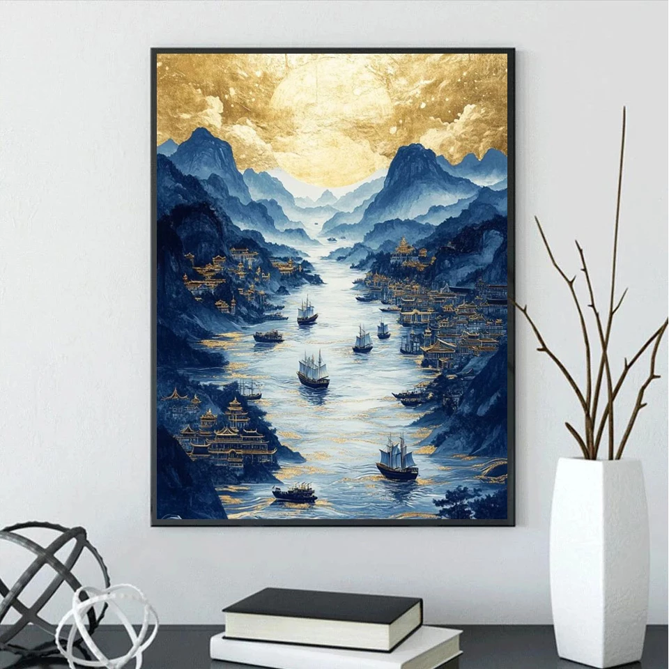 Diamond Painting New Arrival Cross Stitch Kits Golden Black Cat Dragon Lotus Landscape Diamond Art Embroidery Mosaic Home Decor