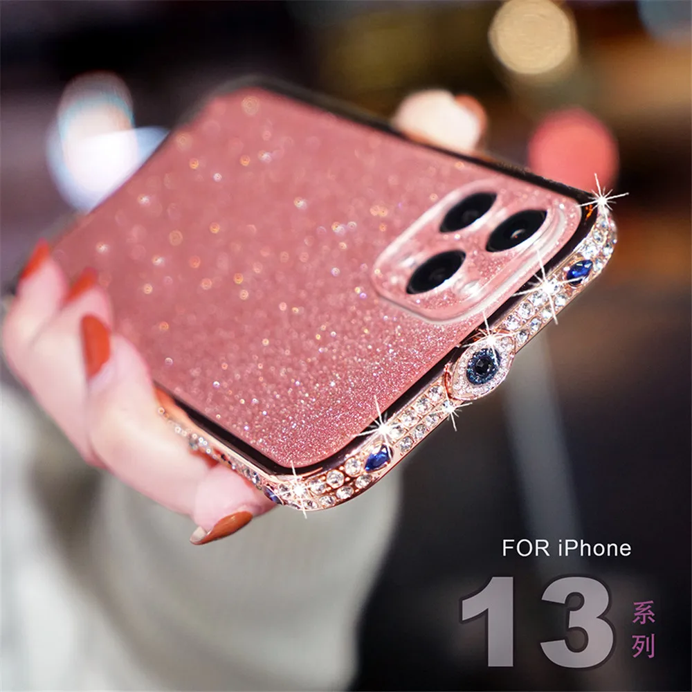 Hot! Crystal Diamond Glitter Rhinestone Metal Bumper For iPhone 11 12 13 14 15 Pro Max 12 13 Pro 14 Plus Case Cover