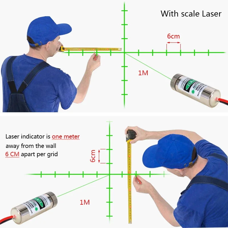 10mW Calibrated cross scale laser module with red and green light, glass lens, adjustable diode, optical instrument