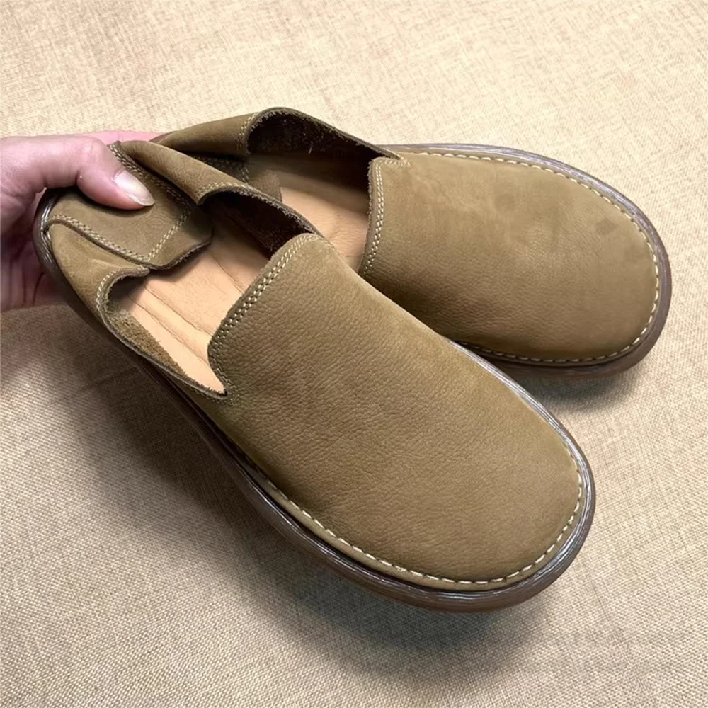 

Мужские лоферы из натуральной кожи с широким носком, дышащие, из мягкой кожи, на мягкой подошве, без шнурков, однотонные, повседневные туфли