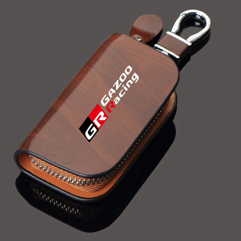 1Pcs Genuine Leather Car Logo Key Bag Auto Emblem Badge Case For Toyota sport GR Sport C-HR RAV4 Avensis Prado Prius Accessories