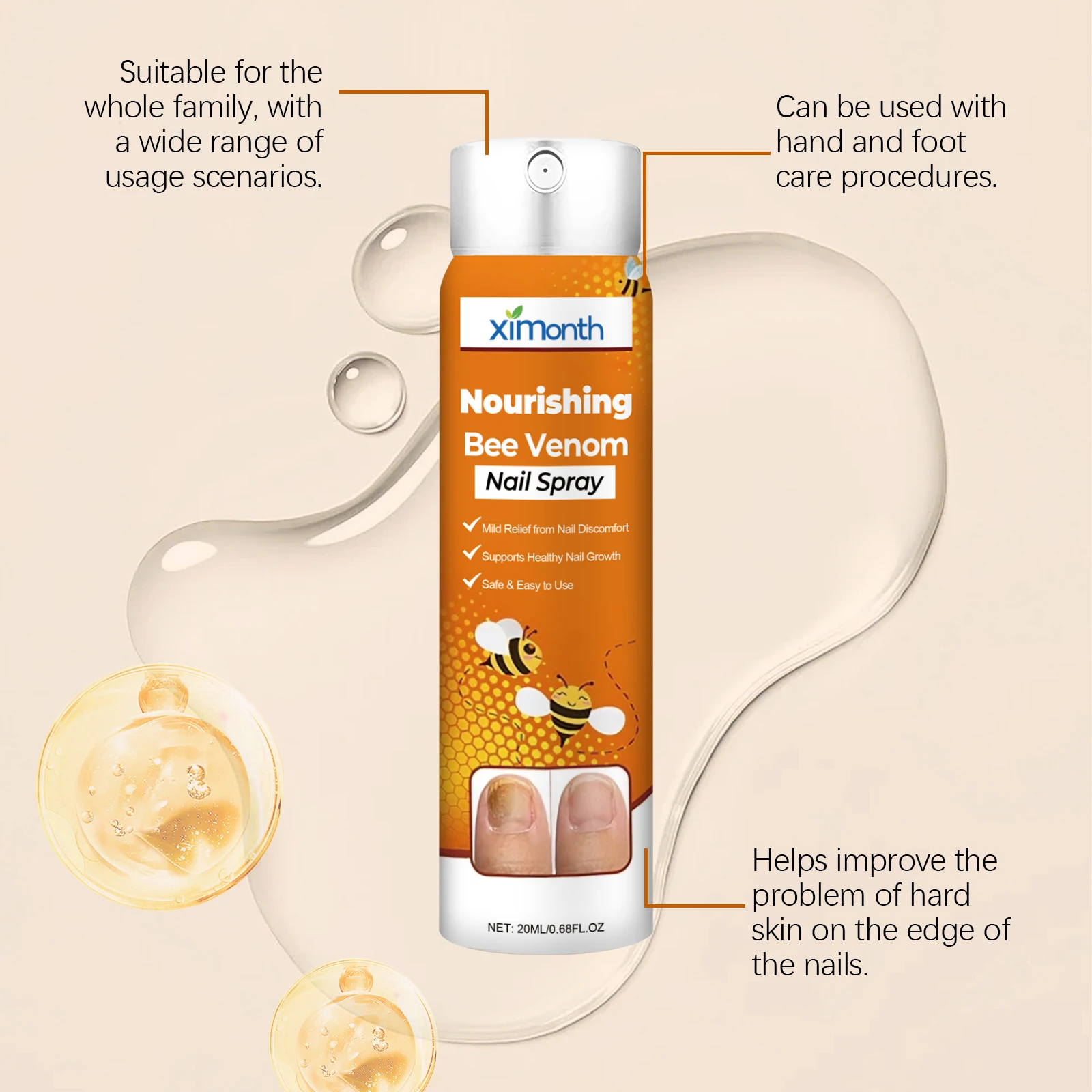 Nail Nourishing Spray Gentle Care for Hands and Feet, Strengthens and Fortifies Nail Surfaces, Moisturizes and Softens Cuticles. view 3