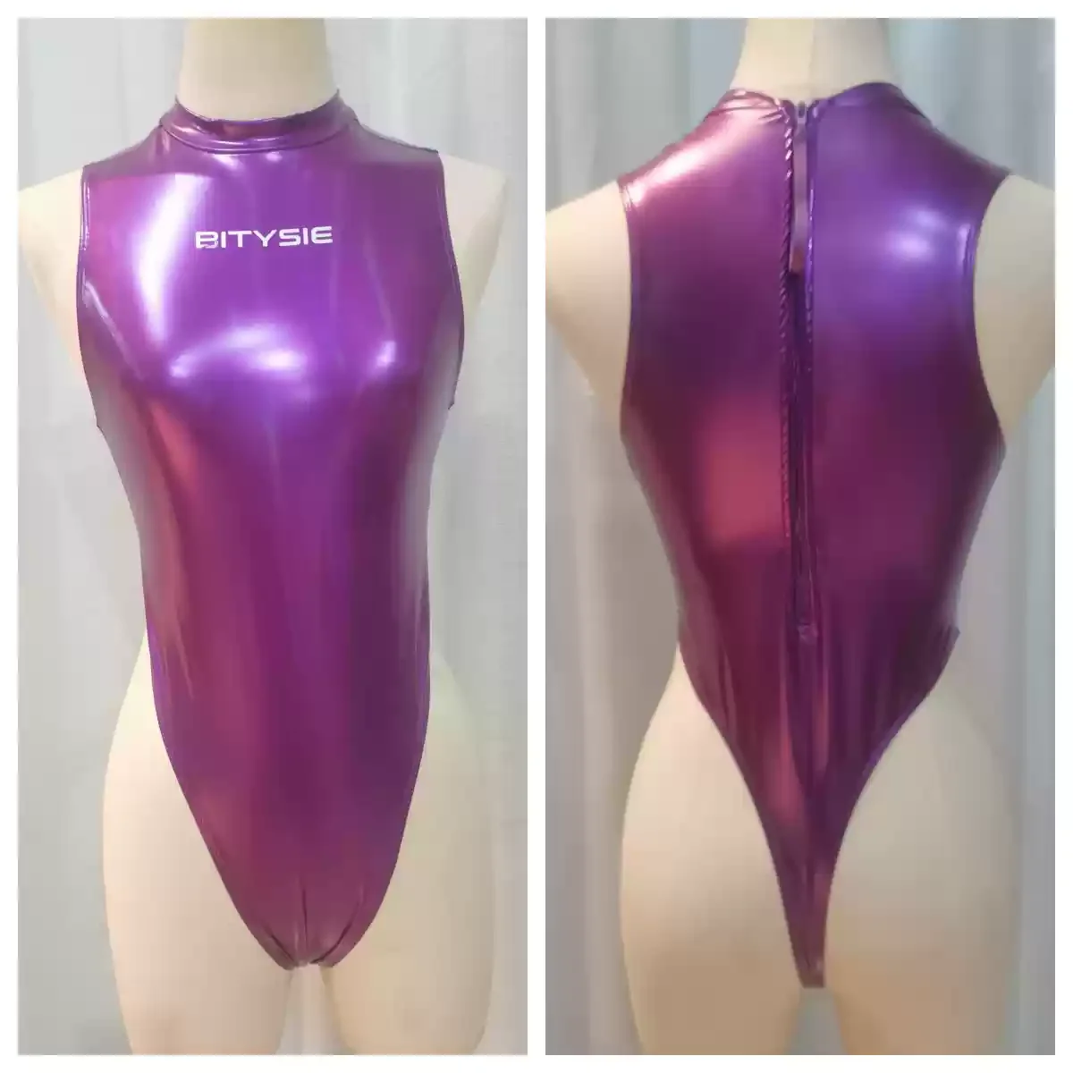 Bitysie 2021 Enamel T-Shaped Japaness  One-Piece High Leg Cut Leotard Seductive Swimwear Competitive Rubberized Wat High Neck