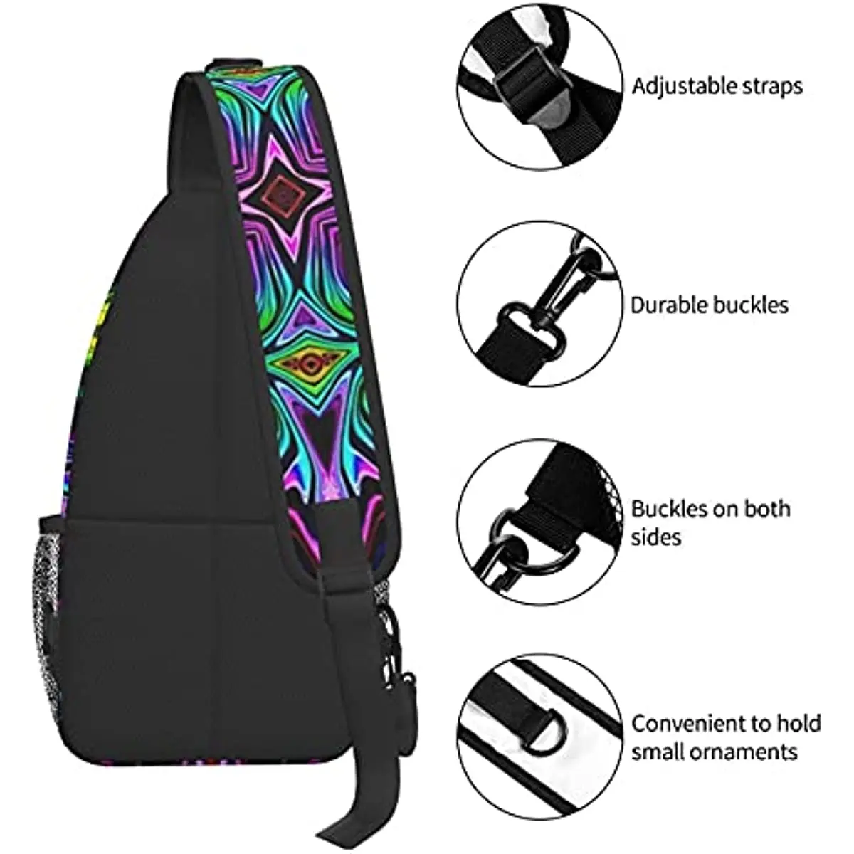 Sling Bag Chest Daypack Tie Dye Watercolor Classic Kaleidoscope Shoulder Backpack Crossbody for Hiking Camping Running