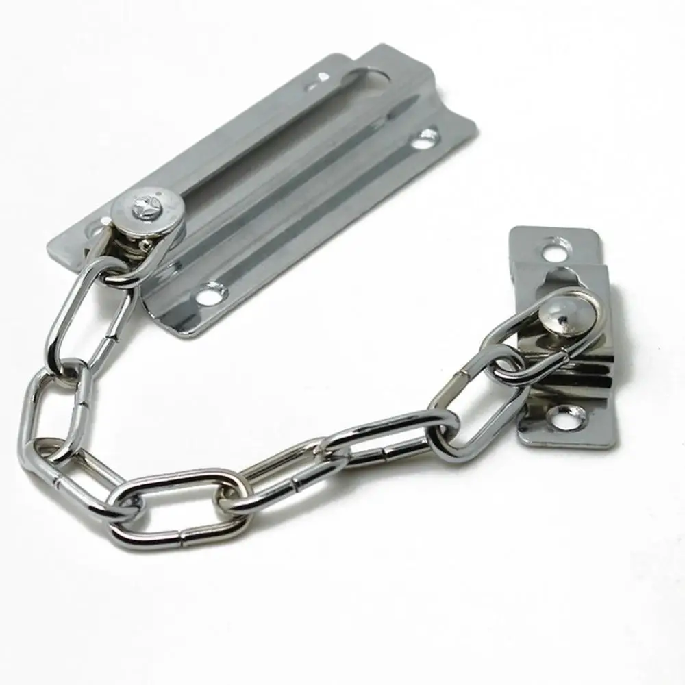 Qualità 1 set Serratura di sicurezza Catena in acciaio Bullone con viti Protezione di sicurezza per porta Serratura per porta scorrevole Catena per porta hardware