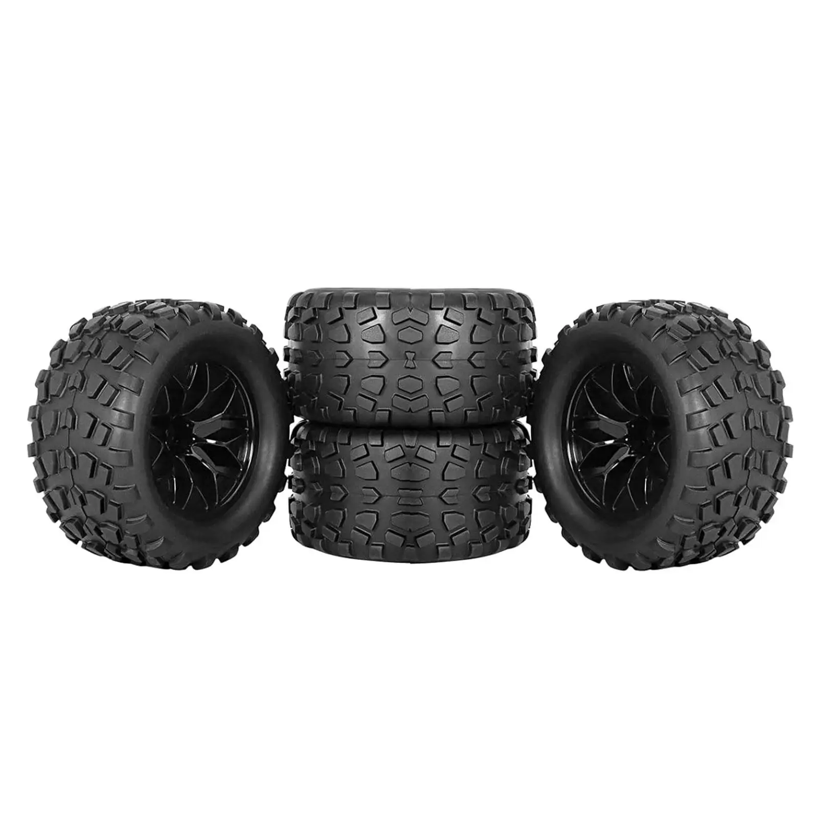 4 Pieces RC Wheels and Tires 1:10 Black Rim Inner Diameter 7cm Wheel Rims Rubber Tires Set RC Car Tires with Wheel Rim