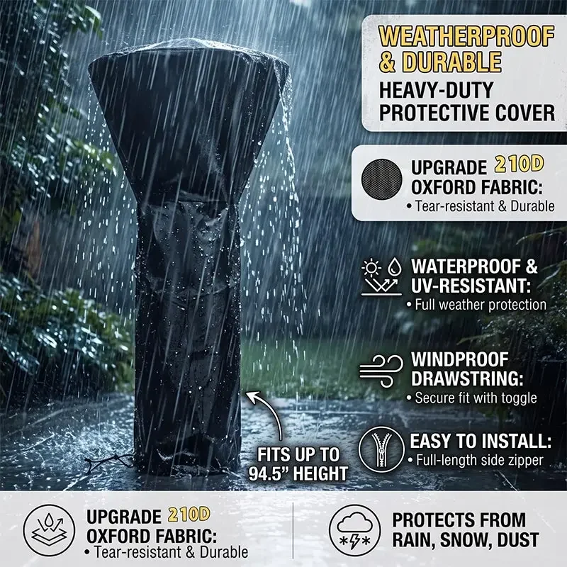 210D Waterproof Windproof Dustproof Garden Heater Cover Radiator Protection Cover for Vertical Outdoor Universal Heaters