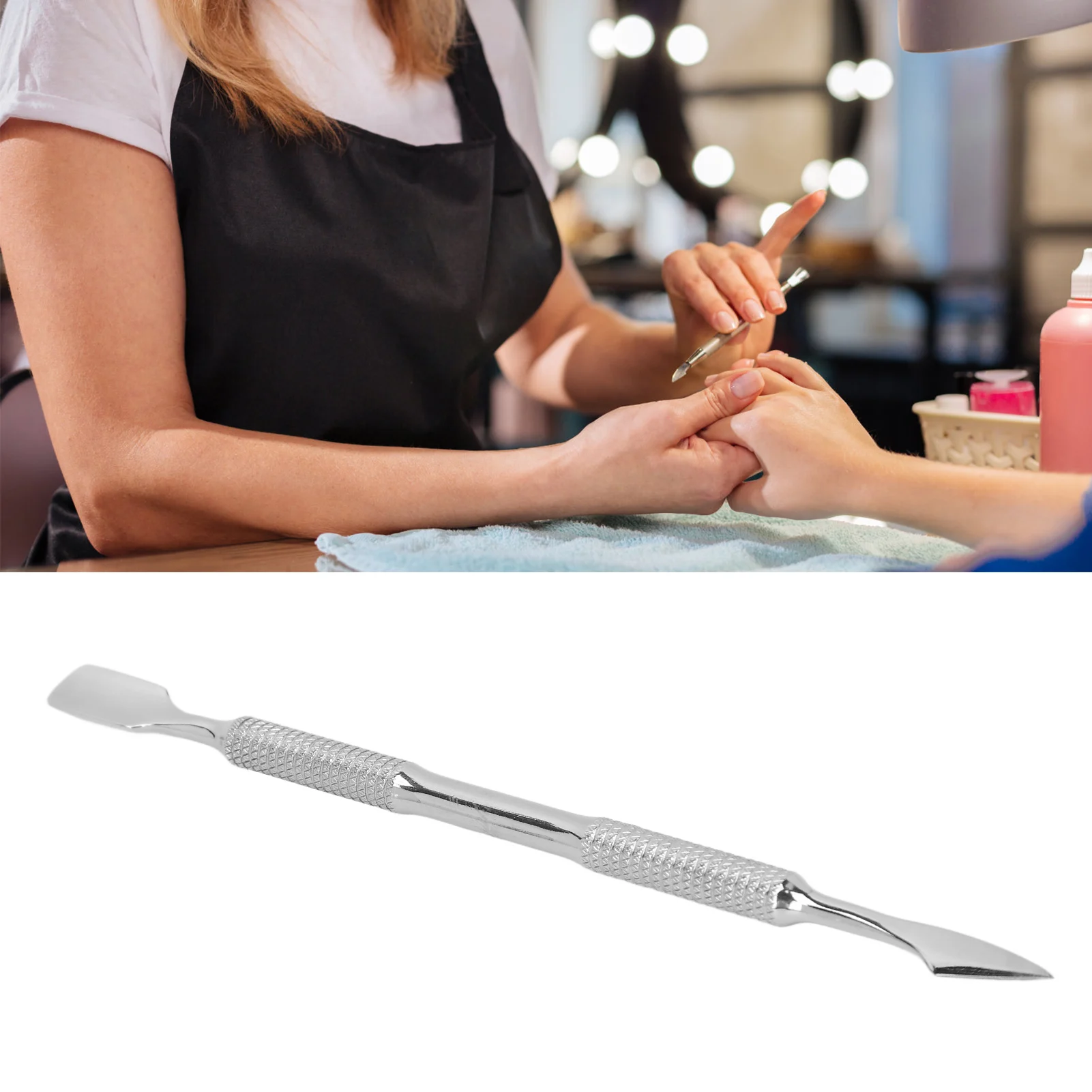 ZK40 더블 엔드 네일 푸셔 스테인레스 스틸 스크레이퍼 매니큐어 필러 네일 큐티클 죽은 피부 제거 도구