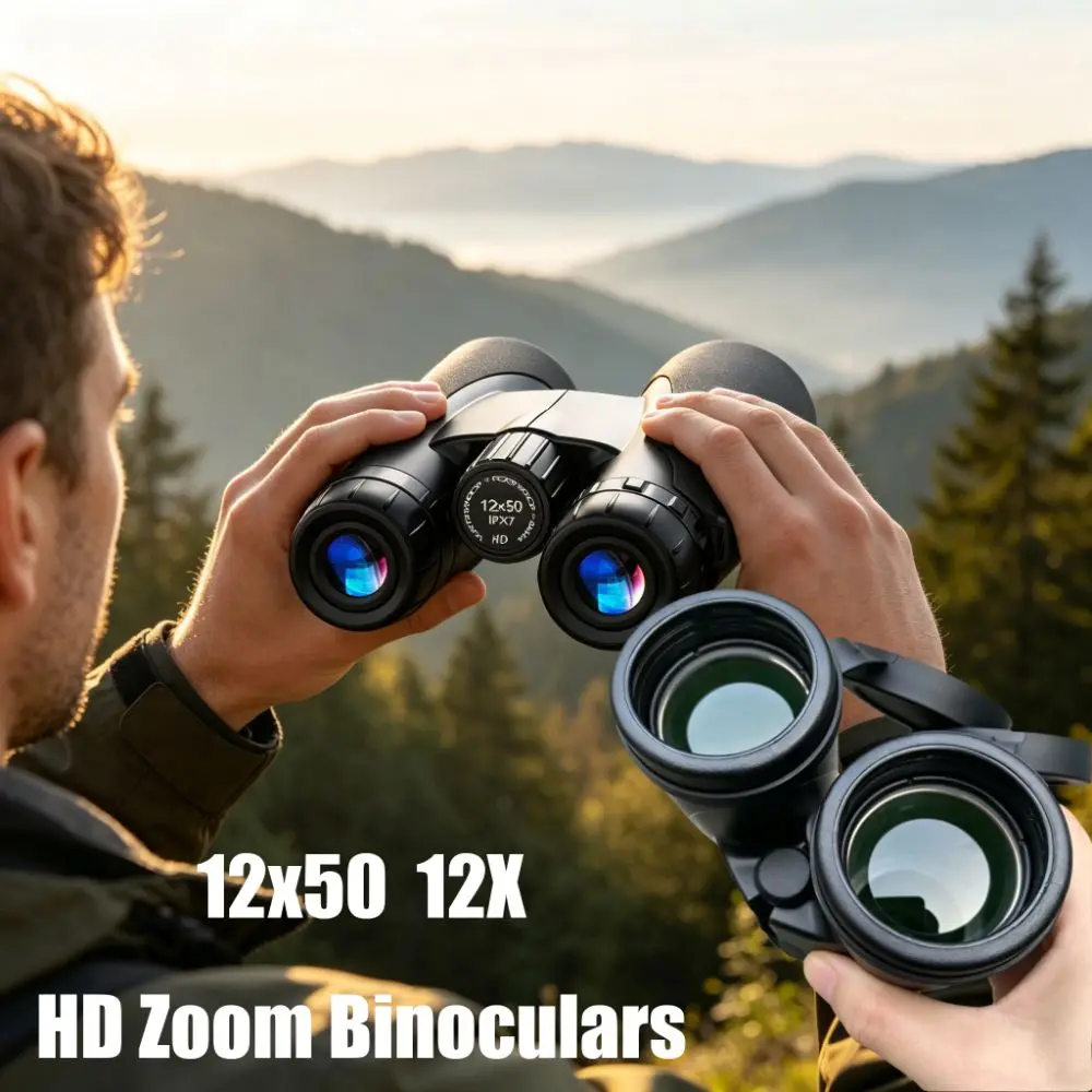12x50 Binoculars High Magnification BAK4 1000 YARDS HD Zoom Binoculars High-definition Professional Portable Binocular Telescope