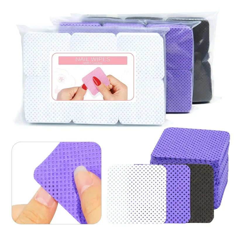 Removedor de verniz sem fiapos, guardanapo, toalhetes de algodão, almofadas de papel, gel UV, limpador de pó, limpeza, ferramenta de manicure, 300pcs