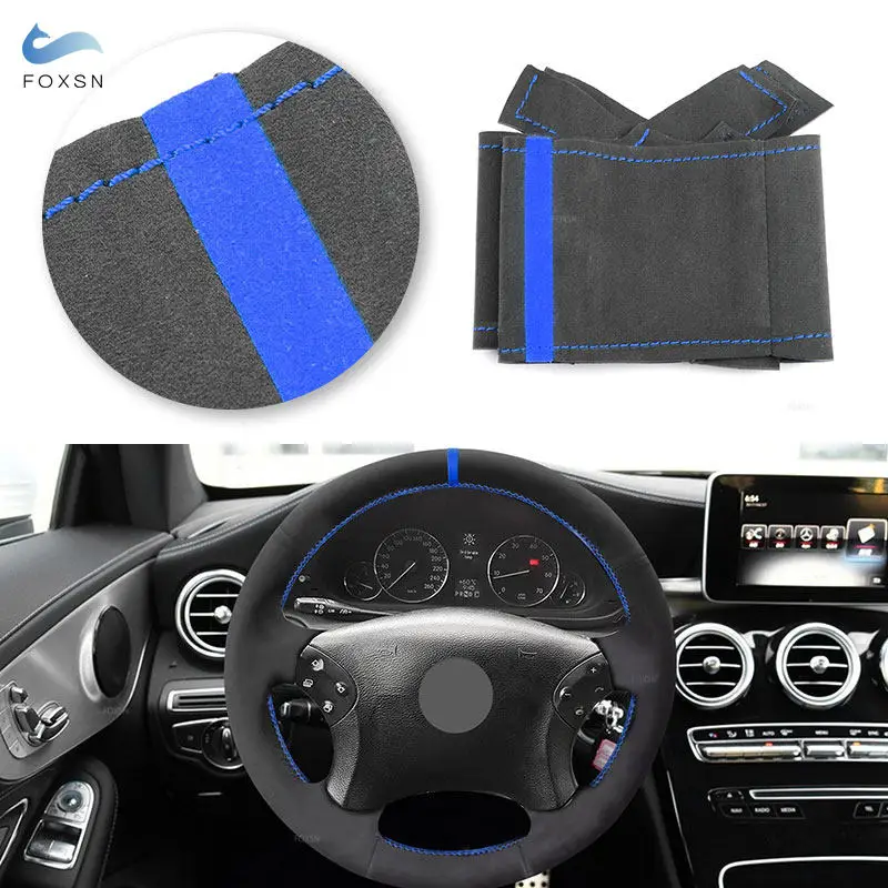 Hand Braids Car Steering Wheel Cover For Mercedes Benz C Class W203 2001 2002 2003 2004 2005 2006 2007 Perforated Suede Leather