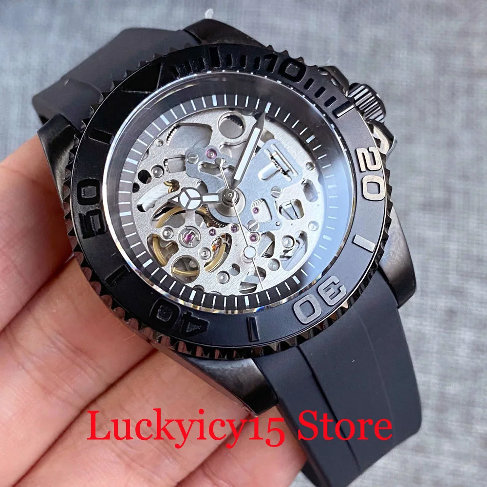 

20ATM Black PVD Case Ceramic Bezel Tandorio Skeleton Dial 40MM Mechanical NH70A Automatic Men Watch Sapphire Glass Rubber Strap