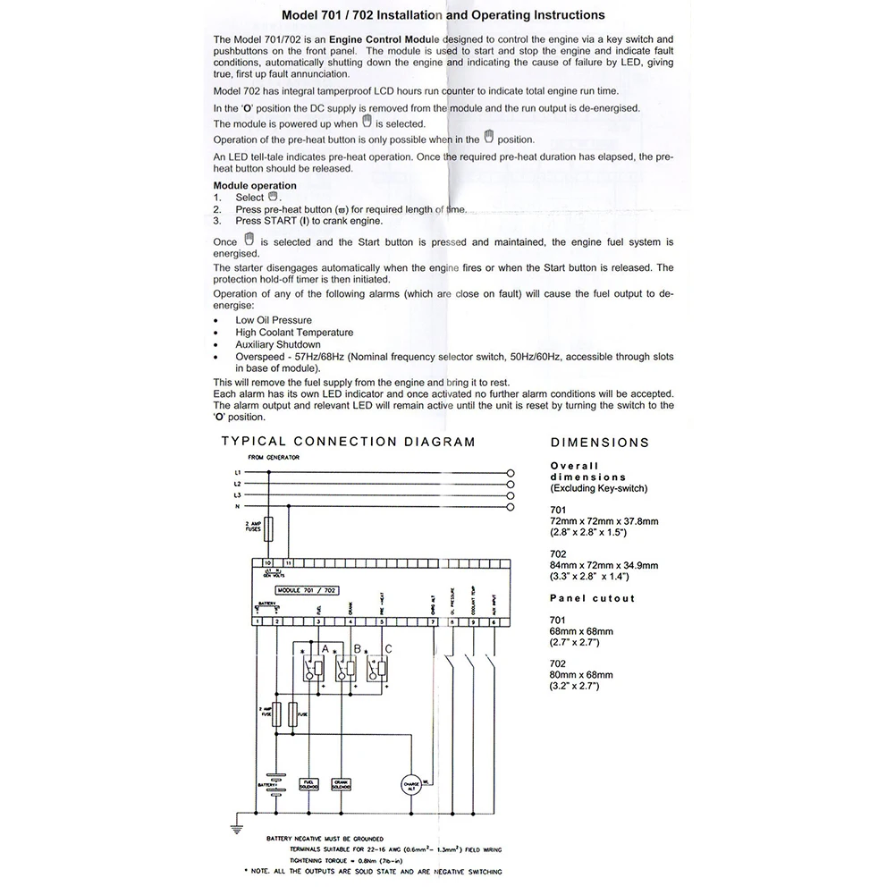 Electronic Auto Start Controller 702KASHC for DSE702AS Generator with Solid State Outputs and Operational Range