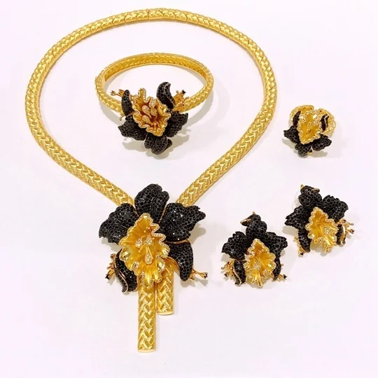 

Ювелирный набор Yulaili Luxury Fancy Flower Hotsale: американские украшения с цирконием, комплект из колье, браслета, серег и кольца для свадьбы.