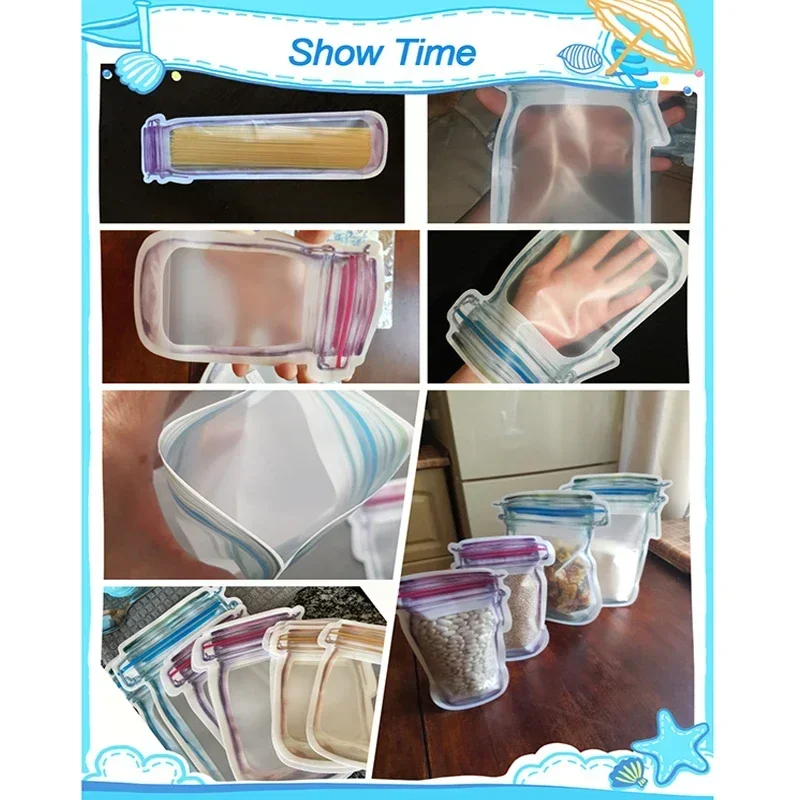 Portable Reusable Jar Bottles Bags Seal Food Container Food Snack Zipper Bags Travel Food Candy Ziplock Bags 2024