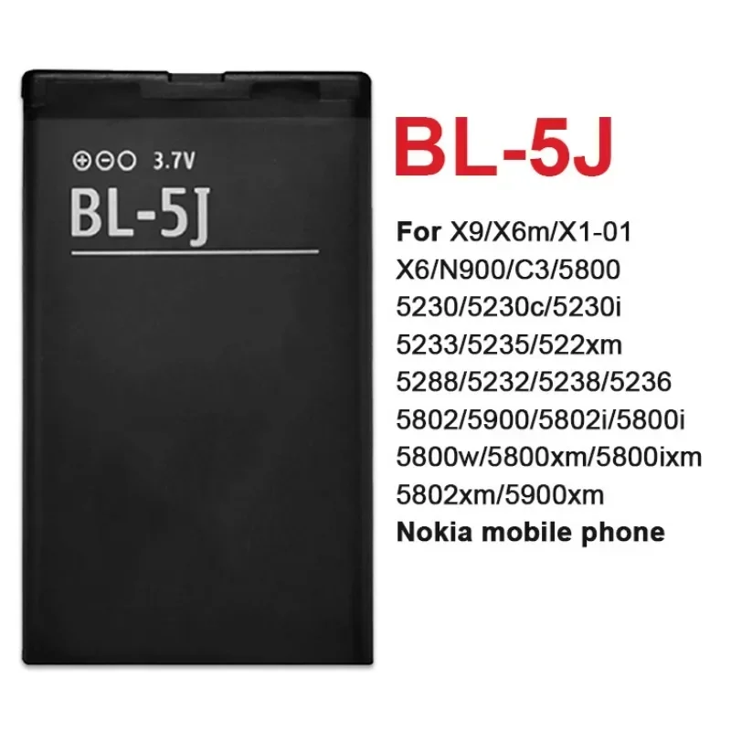 BL 5J BL5j Battery 1200mA for Nokia X6 X1 N900 C3 5800 5230 Xm 5233 5802 5235 5238 5228 5800w Lumia 525 Bl-5j Phone Batteries