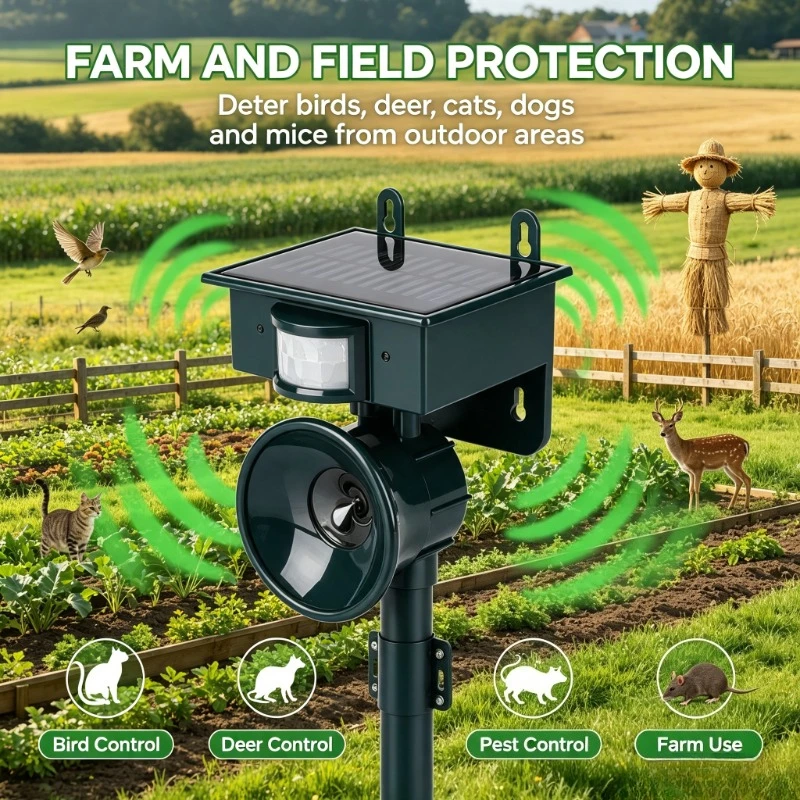 Auto‑charge Wildlife Repellent Gadget, Ultrasonic solar‑powered tool for farmhouse unwanted animal exclusion