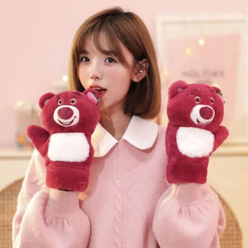 Sweet Disney Series Toy Story Lotso Cute Creative Cartoon Shape Women's Warm and Fashionable All-Wrap Mittens for Going Out
