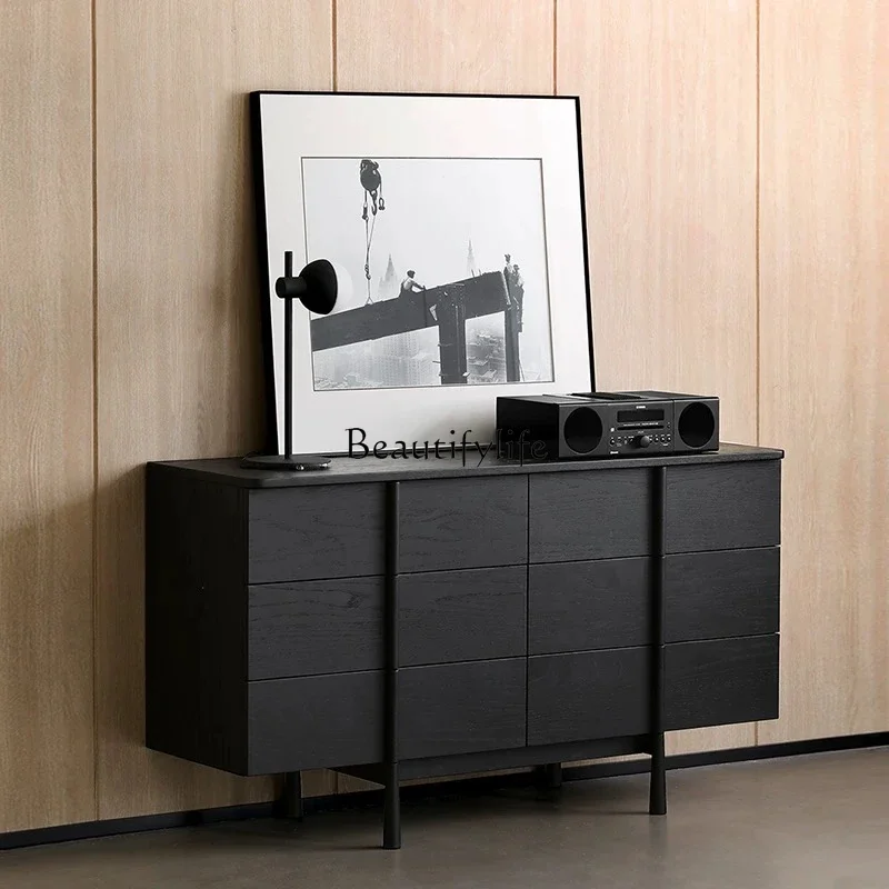 

FG17Italian modern simple solid wood chest bedroom bedside cabinet log color black