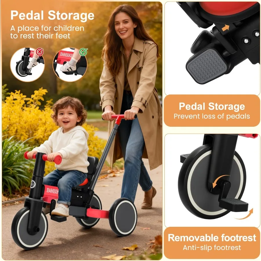 5-in-1 Tricycle for Toddlers 18 Months to 5 Years, Kids Bike with Upgraded Pedals, Parent Push Handle, Balance Bike & Easy Assem