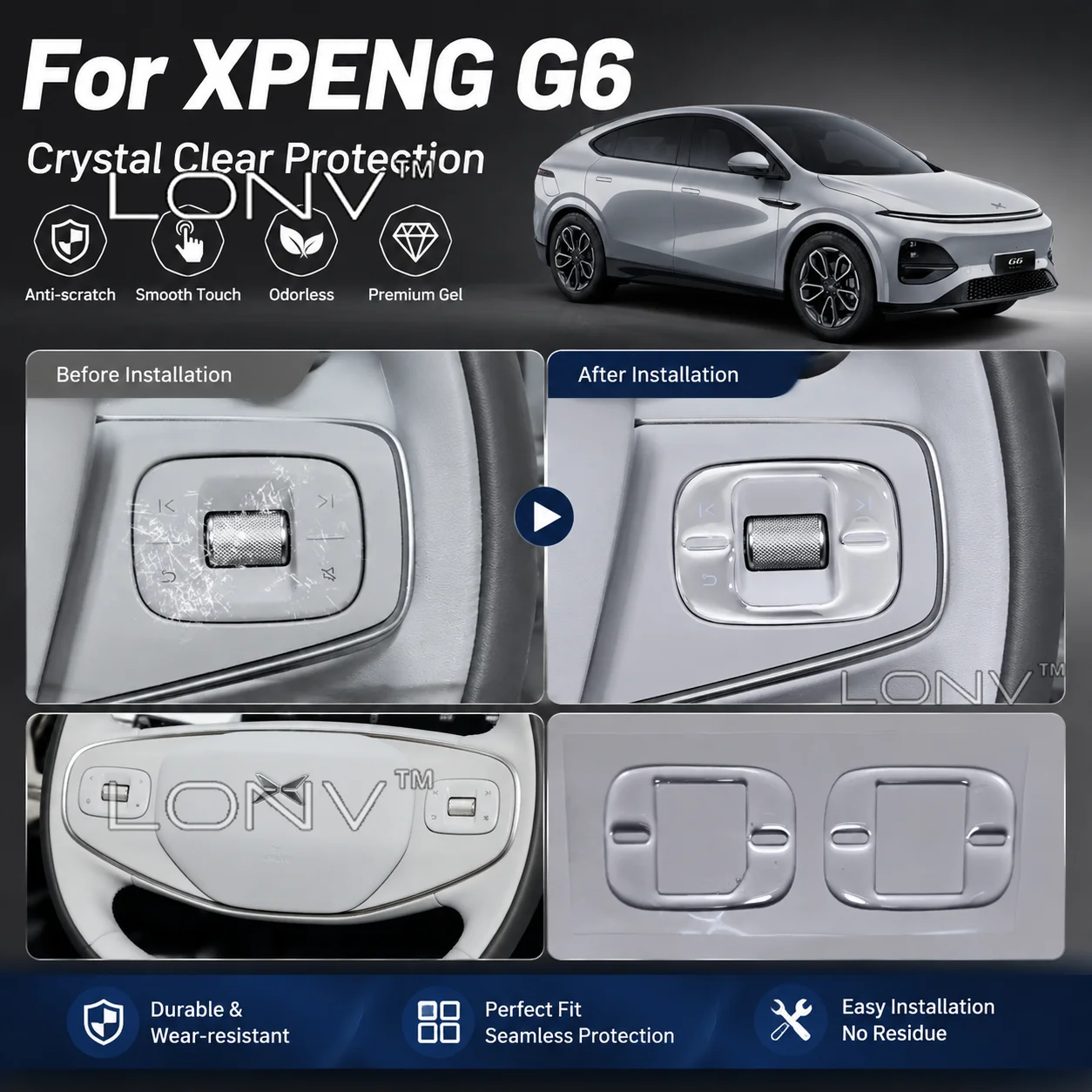 Für XPeng G6 XiaoPeng G6 2025 2026 2027 Auto-Lenkrad-Knopf-Schutzsticker Epoxidharz-Zierfolie Innenzubehör