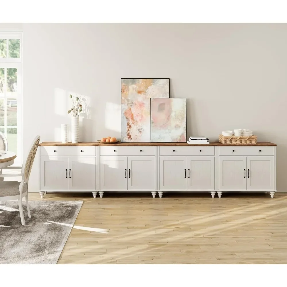 

Buffet Cabinet with 8 Doors and 4 Drawers, Large Coffee Bar Tables Wood Kitchen Storage Cabinets, Modern Farmhouse Sideboard