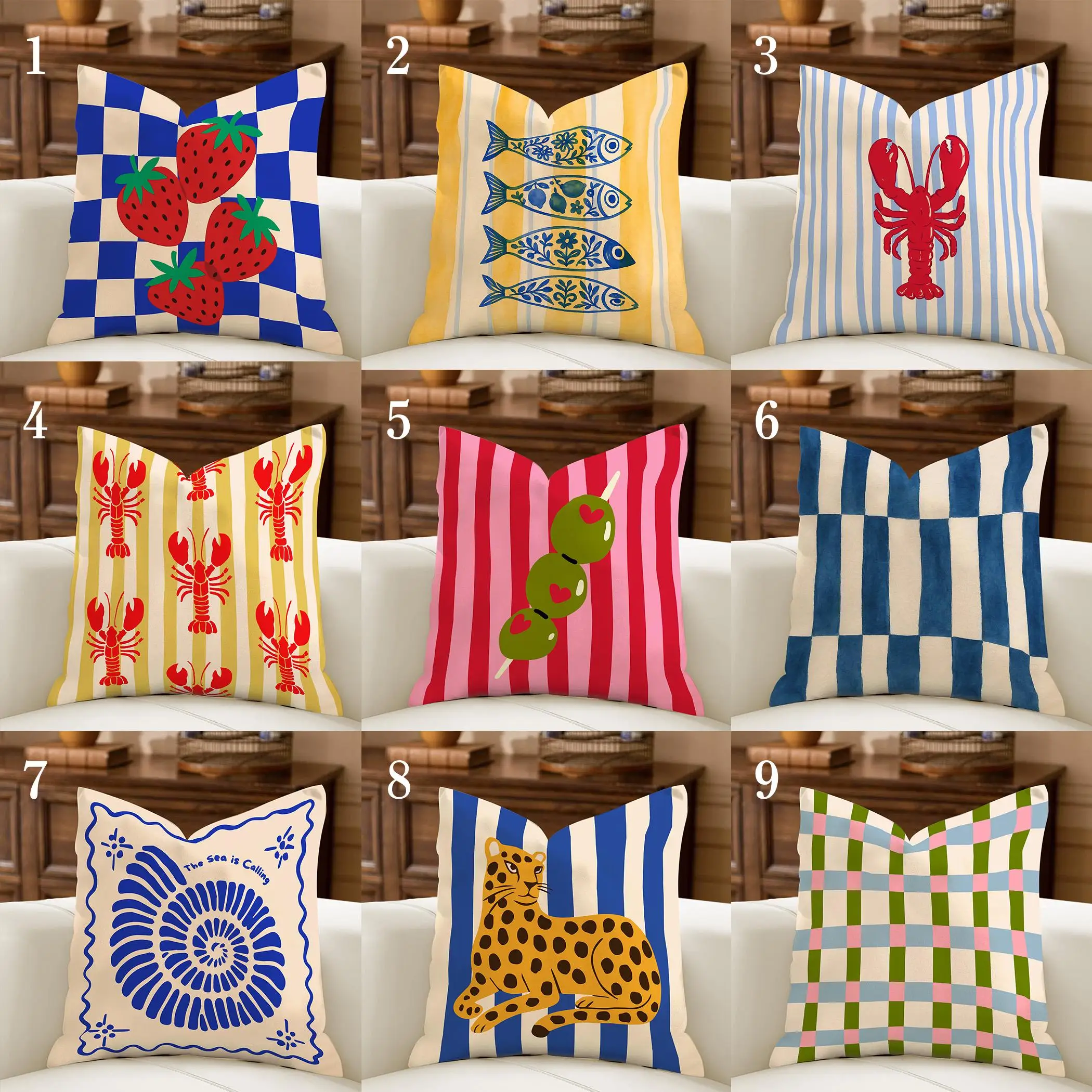 1pc Mediterranean Summer Picnic Food Throw Pillow Cover 2D Double-Side Print Polyester Cushion Case for Home Sofa Housewarming G