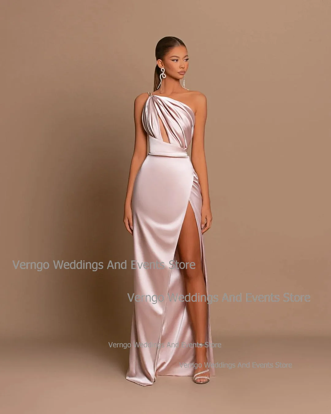 Verngo Elegant Mermaid Prom Dresses One Shoulder Sleeveless Evening Party Dress Satin Long Split Formal Occasion Gown 2024