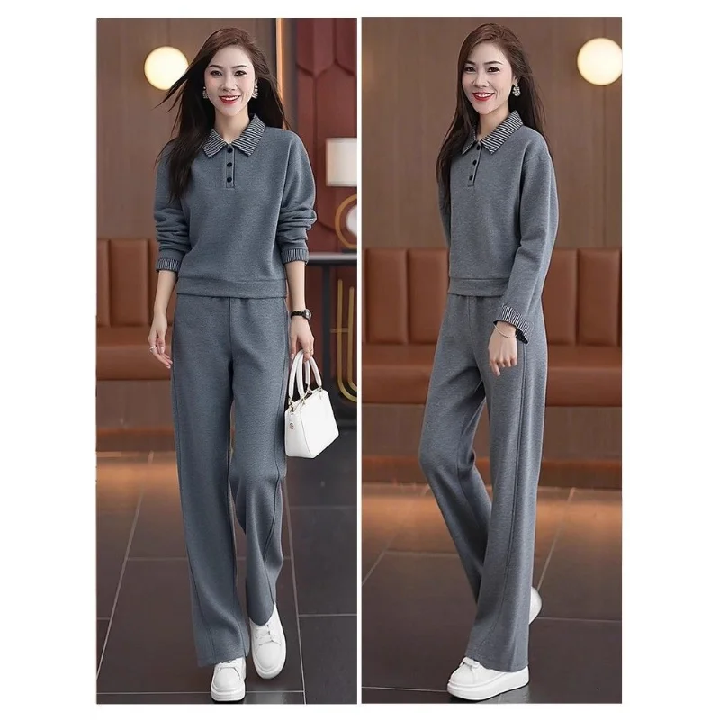 Lazy Style Spring Autumn New Style Women's Clothing Stylish Casual Fake Two Piece Sweatshirt Set One Complete Set Fashion Outfit