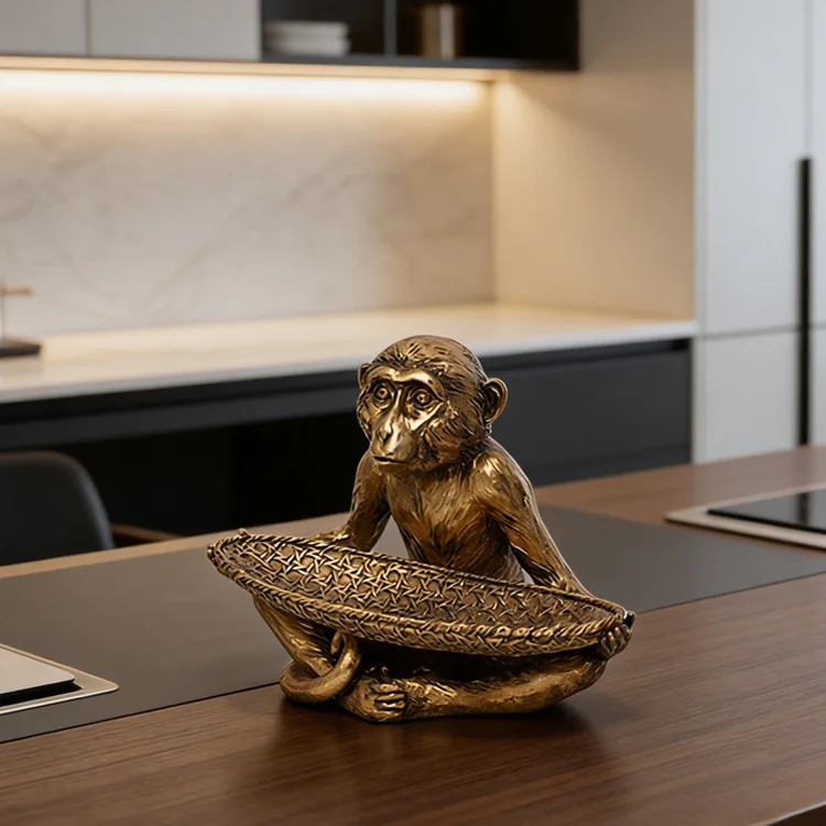 Creative retro golden monkey jewelry plate storage fruit plate home hotel table animal decoration craft furnishings