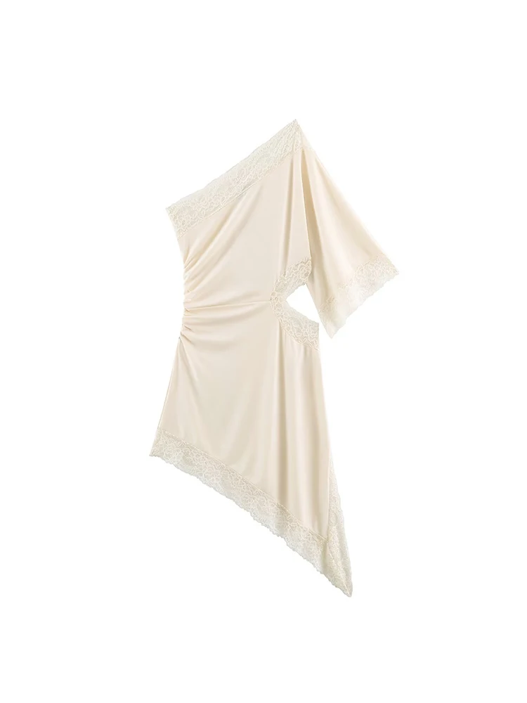 TFMLN Lace Asymmetric Dress For Women Sexy Cut Out Design One Shoulder Sleeve Luxury Dress  Elegant Off Shoulder Party Dress
