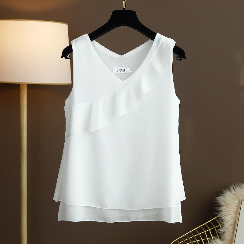 

New Fashion Brand Camisole Women Summer Chiffon Sleeveless Top Western Style V-Neck Loose Outer Wear Womens Casual Shirt Blusas