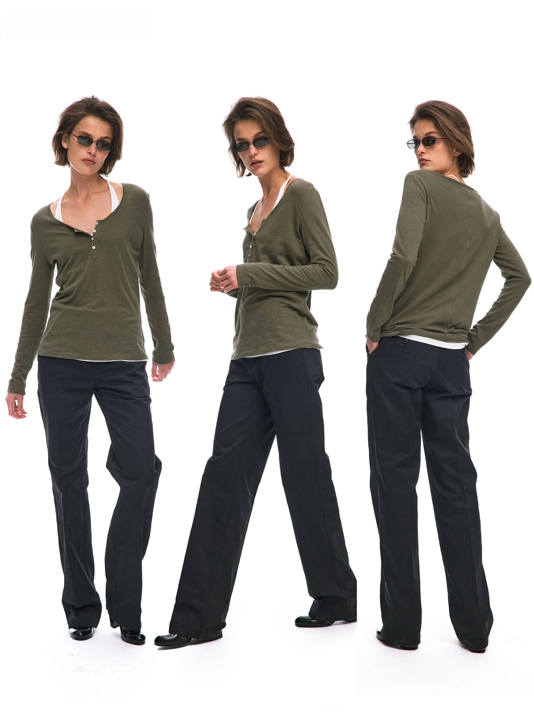 

Slim Fit Long Sve T-irt Waist Cinched oulder Wide Henry Collar Breathable Cotton Women's Faion Casual Comfortable T-...