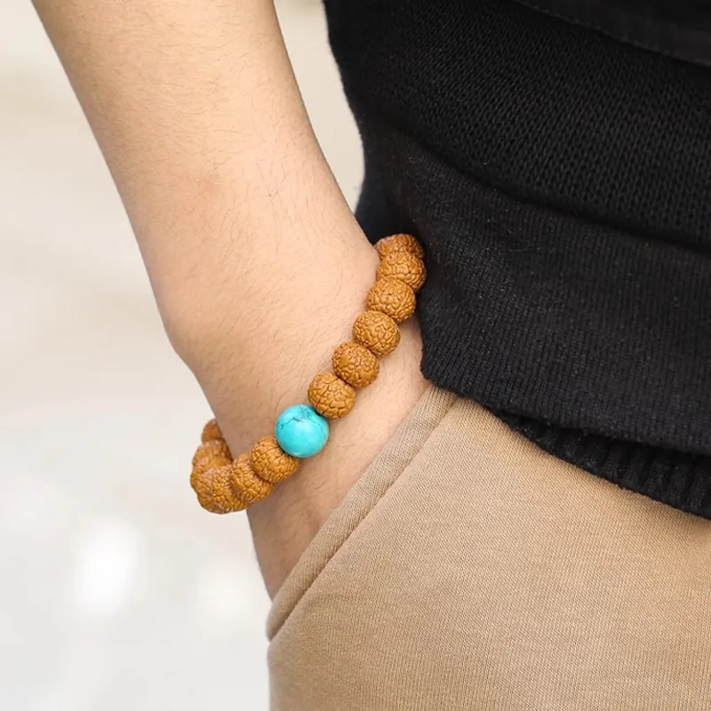 Nepalese Small Raw Rudraksha Bracelet with Bloated Meat Dragon Scale Pattern Red Agate Amber for Men and Women Gifts