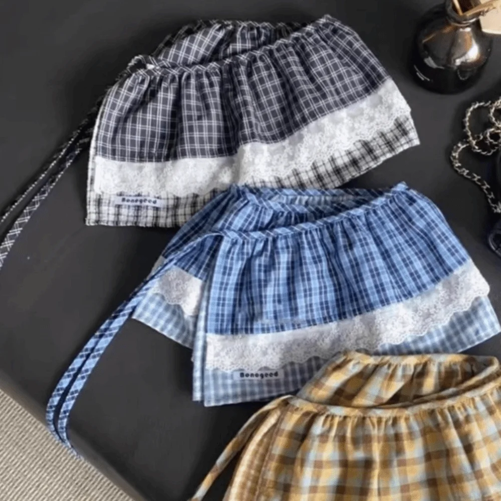 

Elegant Balletcore Plaid Fart Curtain Lace Up Korean Style Lace Mini Skirts Y2k High Waist Butt Curtain Girl