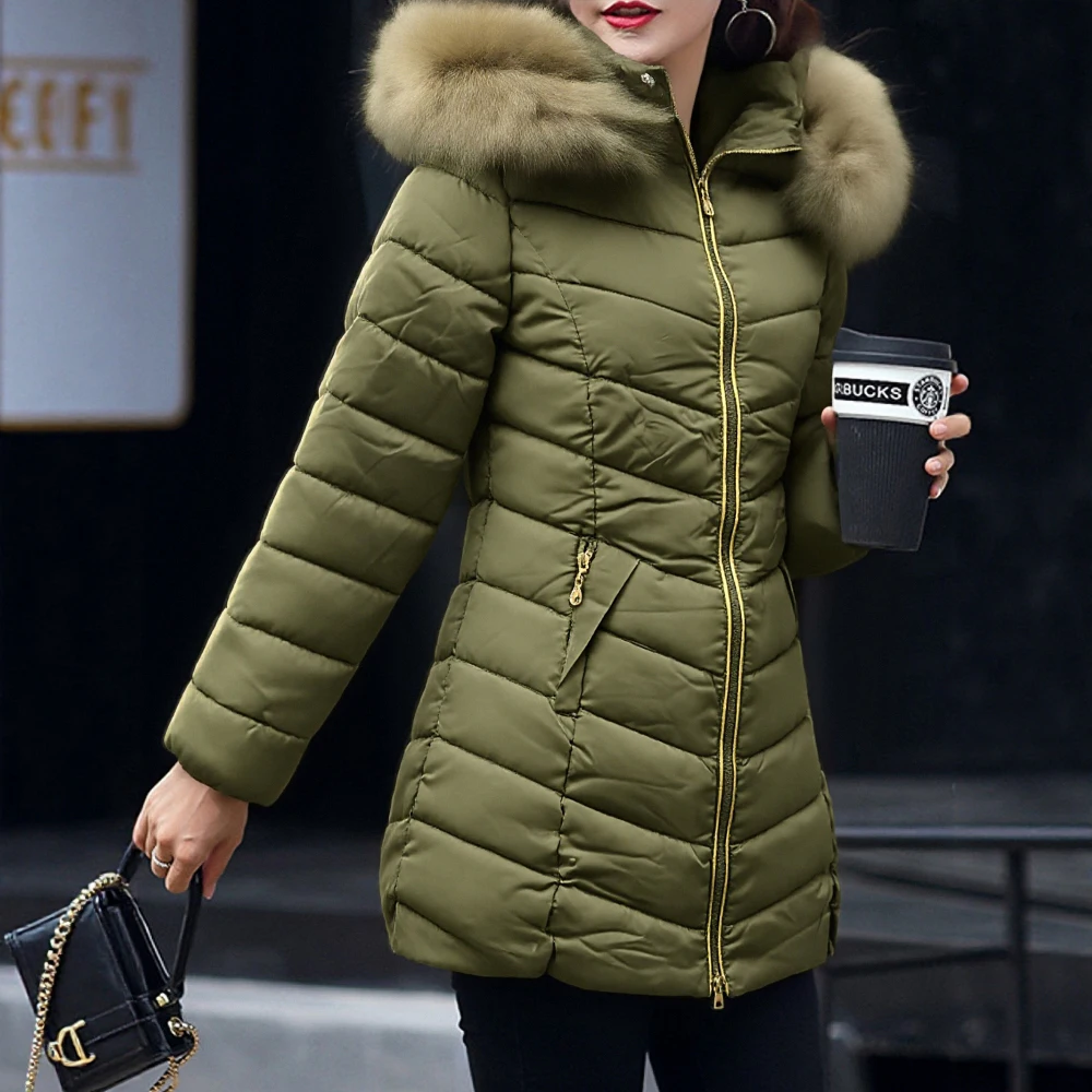 Jaket Musim Dingin Wanita 2025 - Tudung Bulu Imitasi, Desain Ritsleting, Kain Berlapis, Potongan Ramping, Penting untuk Cuaca Dingin