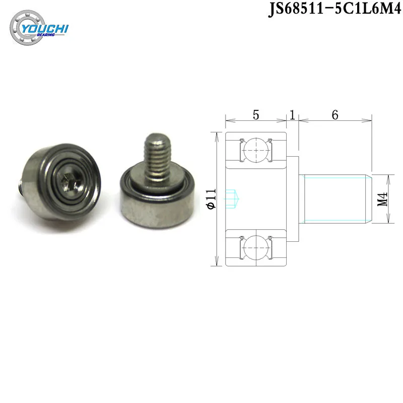 10pcs 11mm Diameter 685 External Thread Bearing Wheel JS68511-5C1L6M4 External Thread 685ZZ Bearing OD 11mm  Pulley Roller