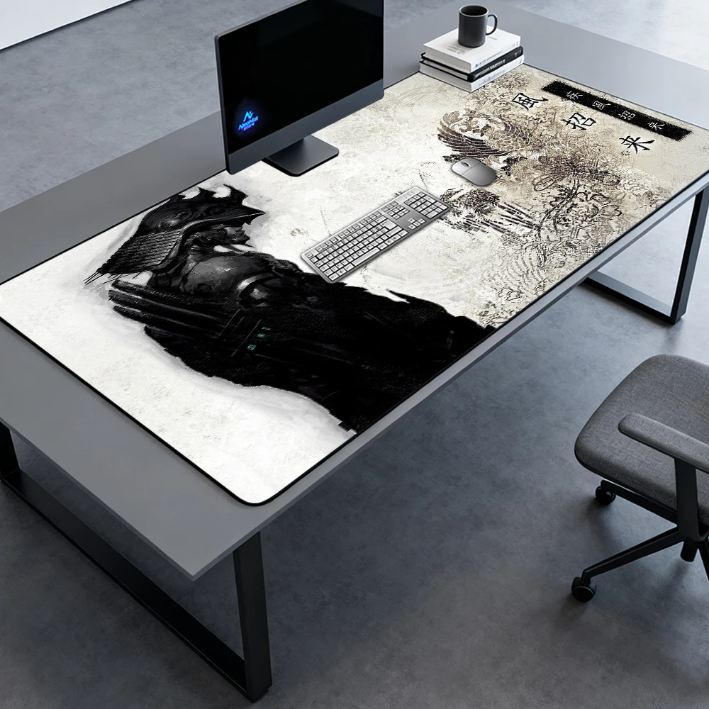 Samurai Mouse Pad Playmat Black Japanese Warrior Gaming Nonslip Rubber Base 120x60cm Office Desk Accessories Premium