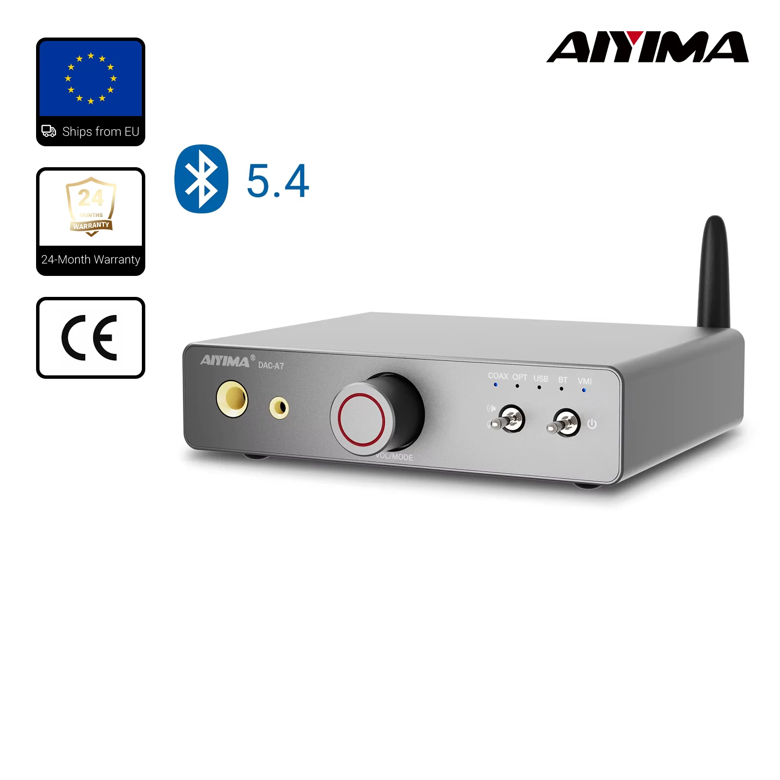 AIYIMA DAC-A7 Mini Stereo Audio USB Decoder Hoofdtelefoonversterker Bluetooth 5.4 ES9038Q2M voor Thuis-/Desktop-Aktieve Luidsprekers